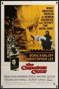 3r224 CRIMSON CULT 1sh '70 Boris Karloff, Christopher Lee, what can satisfy the devil-god?