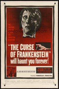 3r017 CURSE OF FRANKENSTEIN linen 1sh '57 cool close up artwork of Christopher Lee as the monster!