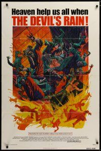 3r241 DEVIL'S RAIN 1sh '75 Ernest Borgnine, William Shatner, Anton Lavey, cool Mort Kunstler art!