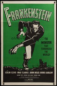 3r279 FRANKENSTEIN 1sh R60s great close up artwork of Boris Karloff as the monster!