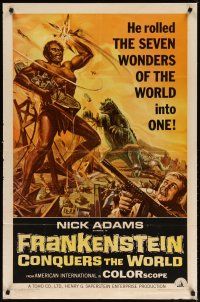 3r281 FRANKENSTEIN CONQUERS THE WORLD 1sh '66 Toho, cool art of giant monsters by Reynold Brown!