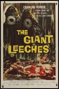 3r296 GIANT LEECHES 1sh '59 rising from the depths of Hell to kill and conquer, great horror art!