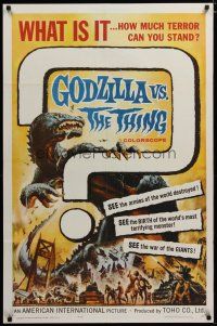 3r301 GODZILLA VS. THE THING 1sh '64 Toho sci-fi, best monster art, how much terror can you stand!