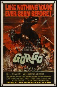 3r305 GORGO 1sh '61 great artwork of giant monster terrorizing city by Joseph Smith!