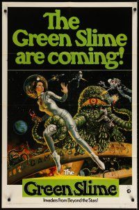 3r306 GREEN SLIME 1sh '69 great art of sexy astronaut & monster, with rare uncut perforated snipe!