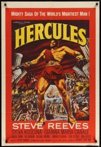 3r311 HERCULES 1sh '59 great artwork of the world's mightiest man Steve Reeves!