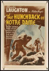 3r026 HUNCHBACK OF NOTRE DAME linen 1sh R47 Victor Hugo, art of Charles Laughton & Maureen O'Hara!