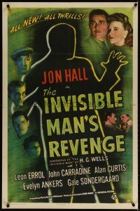 3r330 INVISIBLE MAN'S REVENGE 1sh '44 Jon Hall, H.G. Wells, cool special effects sci-fi artwork!