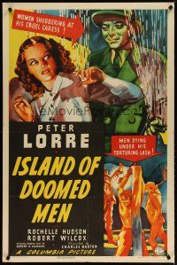 3r331 ISLAND OF DOOMED MEN 1sh '40 art of creepy Peter Lorre & pretty Rochelle Hudson!
