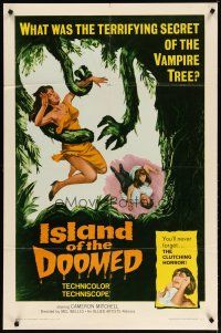 3r332 ISLAND OF THE DOOMED 1sh '66 cool art of sexy woman attacked by vampire tree!