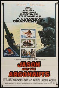 3r338 JASON & THE ARGONAUTS 1sh '63 great special effects by Ray Harryhausen, art of colossus!