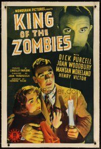 3r033 KING OF THE ZOMBIES linen 1sh '41 couple crash lands & finds mad doctor using undead in WWII!