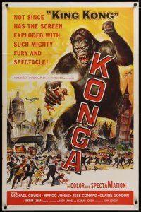 3r343 KONGA 1sh '61 great artwork of giant angry ape terrorizing city by Reynold Brown!