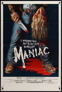 3r357 MANIAC 1sh '80 most classic gory Gaia horror artwork of killer holding severed head!