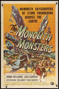 3r360 MONOLITH MONSTERS 1sh '57 classic Reynold Brown sci-fi art of living skyscrapers!