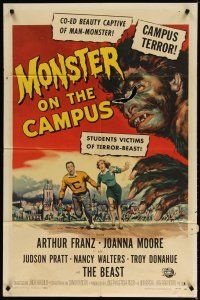 3r363 MONSTER ON THE CAMPUS 1sh '58 Jack Arnold, Reynold Brown artwork of beast amok at college!