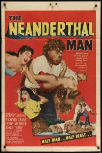 3r374 NEANDERTHAL MAN 1sh '53 great wacky monster image, nothing could keep him from his woman!