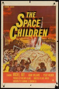 3r429 SPACE CHILDREN 1sh '58 Jack Arnold, great sci-fi art of kids, rocket & giant alien brain!
