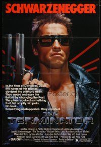 3r450 TERMINATOR 1sh '84 close up of most classic cyborg Arnold Schwarzenegger with gun!