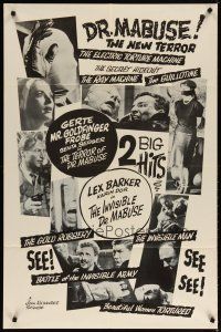 3r453 TESTAMENT OF DR. MABUSE/INVISIBLE DR MABUSE 1sh '65 cool double feature horror montage!