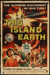3r458 THIS ISLAND EARTH 1sh '55 sci-fi classic, wonderful artwork with aliens by Reynold Brown!