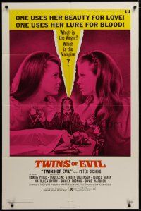 3r468 TWINS OF EVIL 1sh '72 one uses her beauty for love, one uses her lure for blood, vampires!