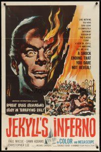 3r469 TWO FACES OF DR. JEKYLL 1sh '61 Jekyll's Inferno, cool burning face art by Reynold Brown!