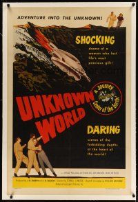 3r050 UNKNOWN WORLD linen 1sh '51 When Worlds Collide ripoff, a journey to the center of the Earth!