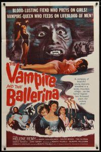 3r473 VAMPIRE & THE BALLERINA 1sh '61 blood-lusting vampire queen fiend who preys on girls!