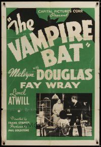 3r474 VAMPIRE BAT 1sh R40s Lionel Atwill, Fay Wray & Melvyn Douglas in laboratory + bat art!