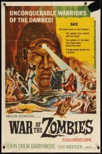 3r479 WAR OF THE ZOMBIES 1sh '65 John Drew Barrymore vs unconquerable warriors of the damned!