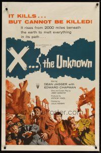 3r135 X THE UNKNOWN 1sh '57 spooky Hammer sci-fi, Dean Jagger, nothing can stop it!