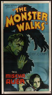 3s129 MONSTER WALKS linen 3sh R38 cool artwork of crazed Mischa Auer & menacing gorilla silhouette!