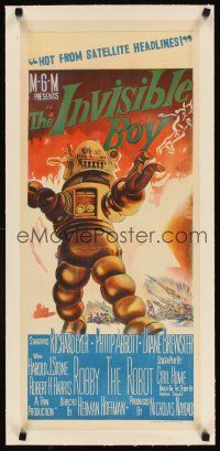 3s198 INVISIBLE BOY linen Aust daybill '57 Robby the Robot as monster who would destroy the world!