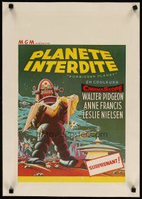 3s258 FORBIDDEN PLANET linen Belgian REPRO '80s great art of Robby the Robot carrying Anne Francis!