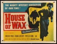 3s192 HOUSE OF WAX linen British quad R50s different art of girl chased by the monster!