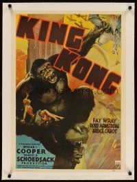 3s171 KING KONG linen commercial poster '70s image of King Kong with Fay Wray from 1938 re-release!