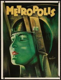 3s251 METROPOLIS linen German commercial poster '90s Fritz Lang classic, cool Kurt Degen art!