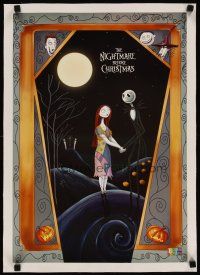 3s254 NIGHTMARE BEFORE CHRISTMAS linen Chilean commercial poster '93 Jack & Sally holding hands!