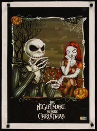 3s255 NIGHTMARE BEFORE CHRISTMAS linen Chilean commercial poster '93 Jack & Sally with heart card!