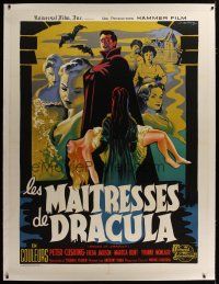 3s155 BRIDES OF DRACULA linen French 1p '60 cool completely different vampire art by Koutachy!