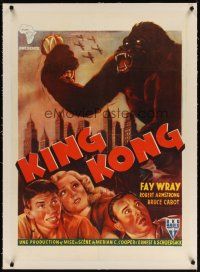 3s175 KING KONG linen Belgian Congo 27x38 R50s different art of giant ape over New York City!