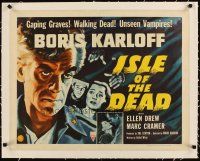 3s182 ISLE OF THE DEAD linen 1/2sh R53 Boris Karloff, gaping graves, walking dead, unseen vampires!