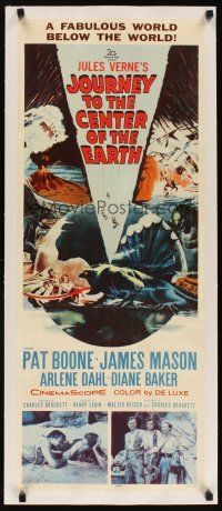 3s178 JOURNEY TO THE CENTER OF THE EARTH linen insert '59 Jules Verne, great sci-fi monster art!