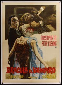 3s143 HORROR OF DRACULA linen Italian 1p R1970 different art of vampire Christopher Lee holding girl!