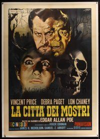 3s150 HAUNTED PALACE linen Italian 2p R60s Vincent Price, Lon Chaney, Paget, different Symeoni art!