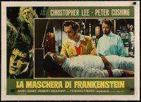 3s242 CURSE OF FRANKENSTEIN linen Italian photobusta R70 Peter Cushing in lab with his monster!
