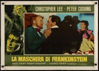 3s241 CURSE OF FRANKENSTEIN linen Italian photobusta R70 c/u of crazed man grabbing Peter Cushing!