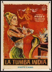 3s230 INDIAN TOMB linen Spanish '60 Fritz Lang, different art of sexy Debra Paget & cobra by Jano!