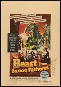 3s091 BEAST FROM 20,000 FATHOMS signed WC '53 by BOTH Ray Harryhausen AND Ray Bradbury!